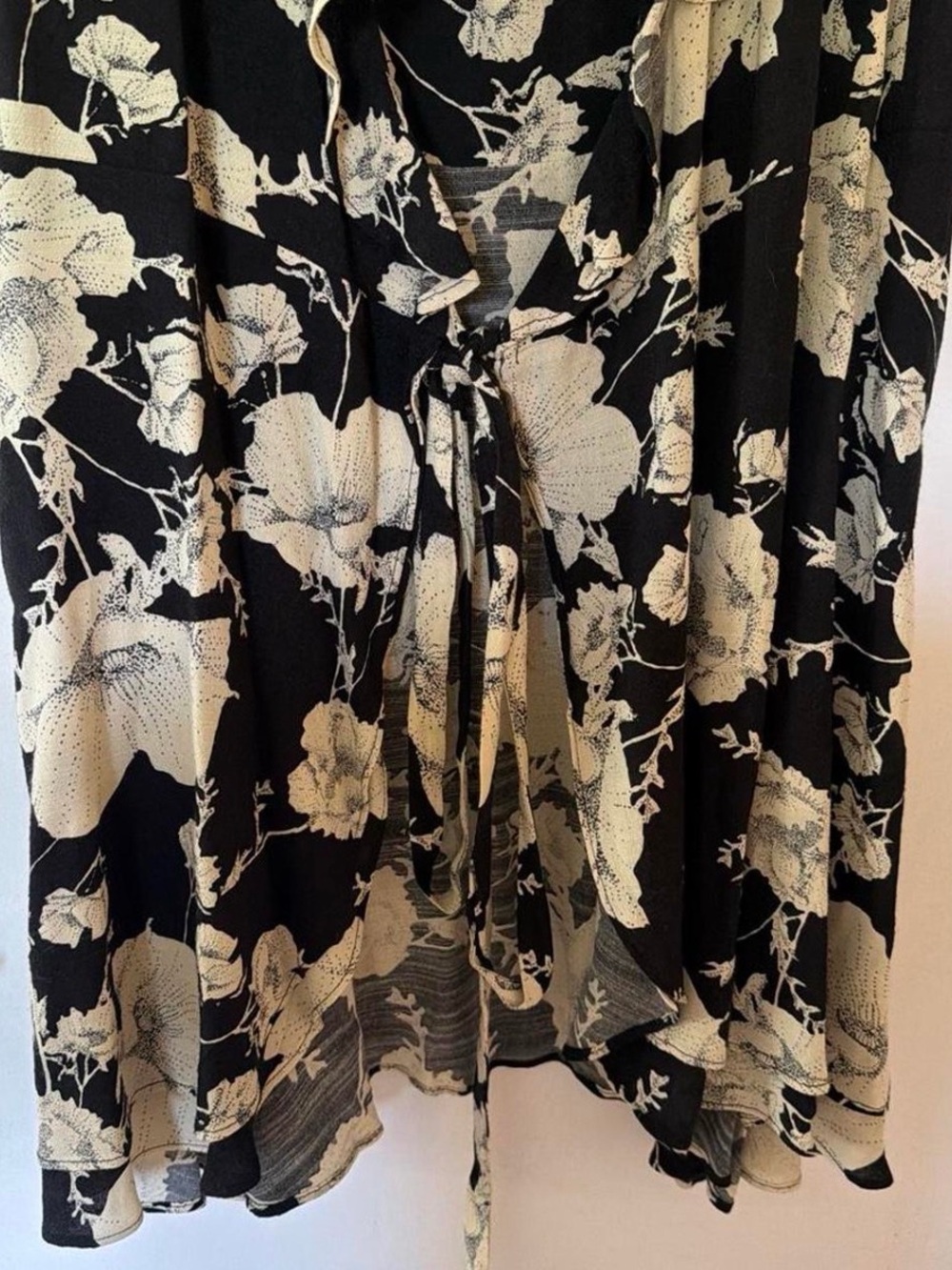 Free People Black and Cream Floral Ruffle Wrap Dress - Picture 3 of 3